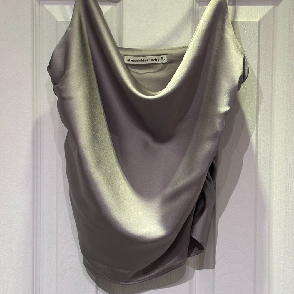 Abercrombie & Fitch Satin Cowl-Neck Top – Grey (Size M)